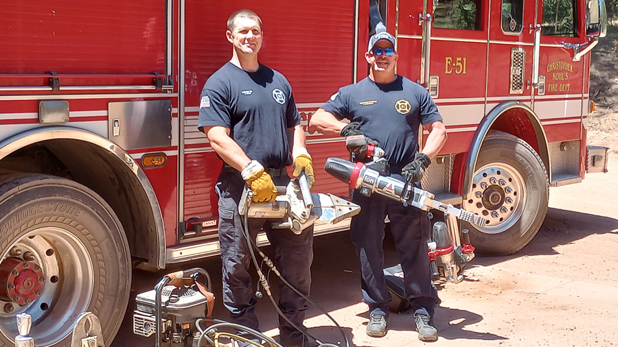 Firefighters with new and replaced equipment