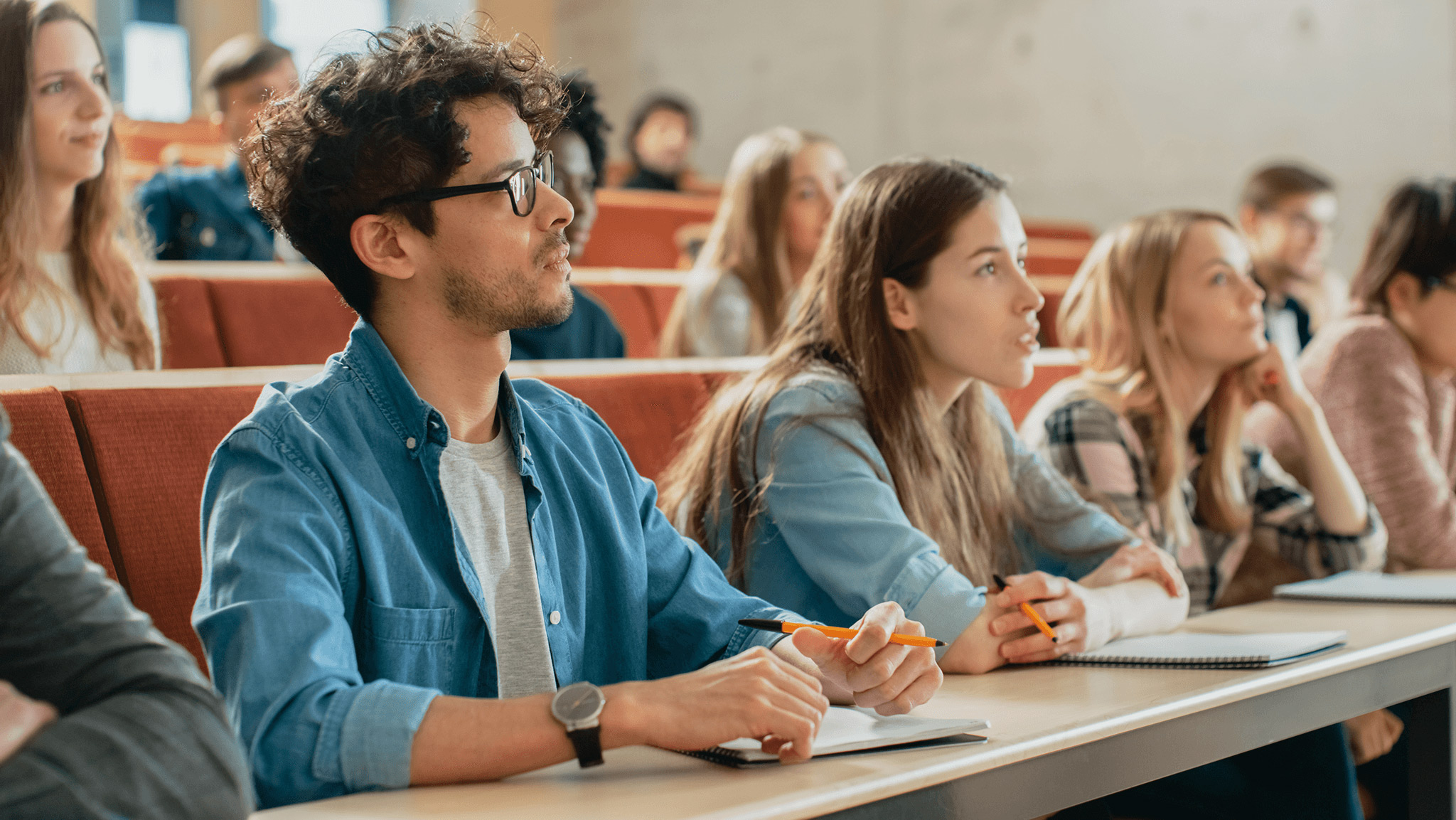 College students in a lecture hall.