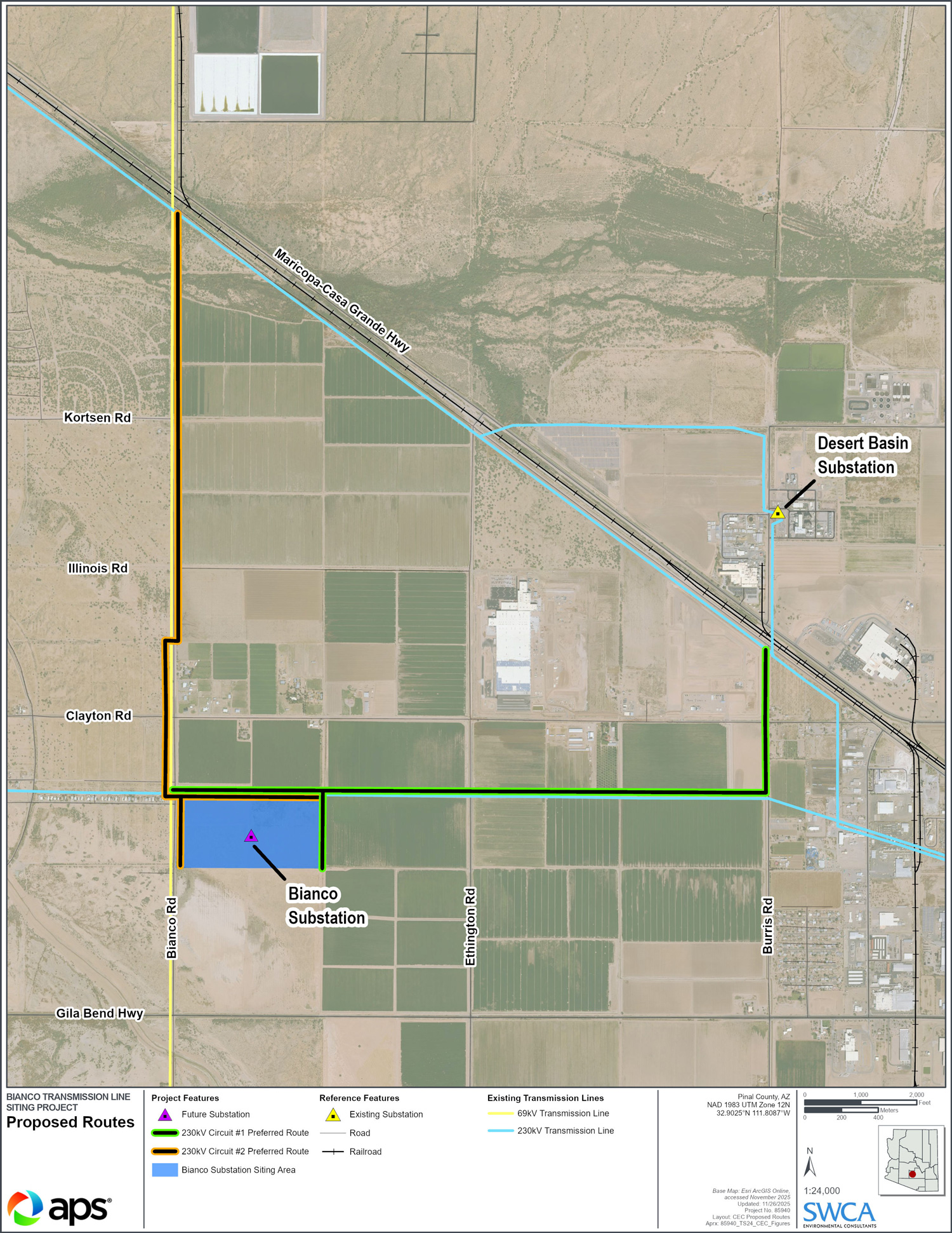 Bianco 230kV proposed routes map
