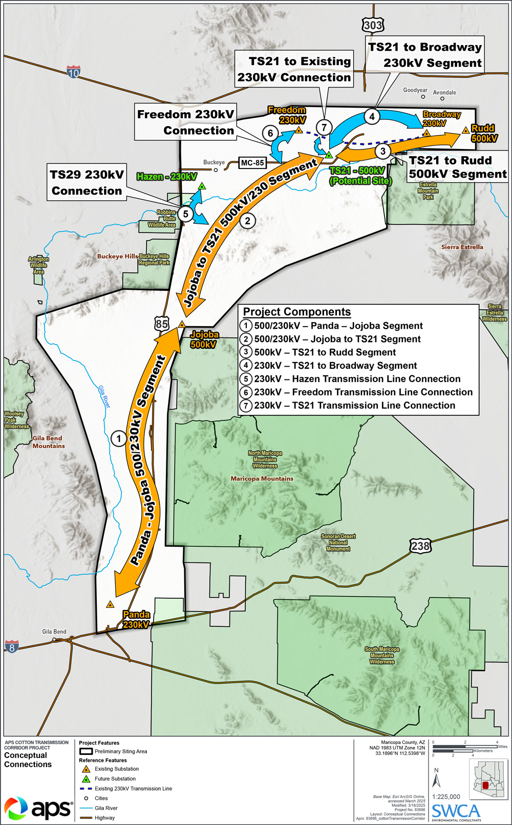 Mapa de la ubicación y rutas potenciales para este proyecto