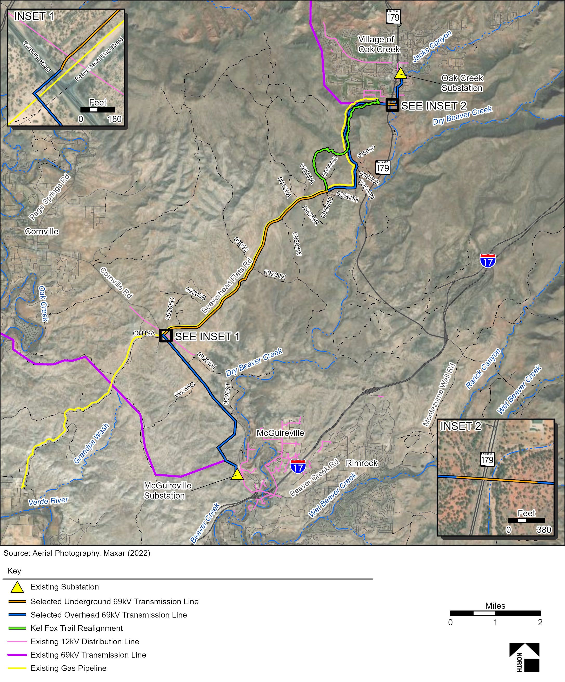 Proposed map of the Oak Creek to McGuireville project