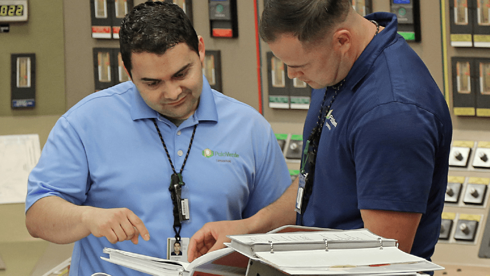 Two men reviewing documents