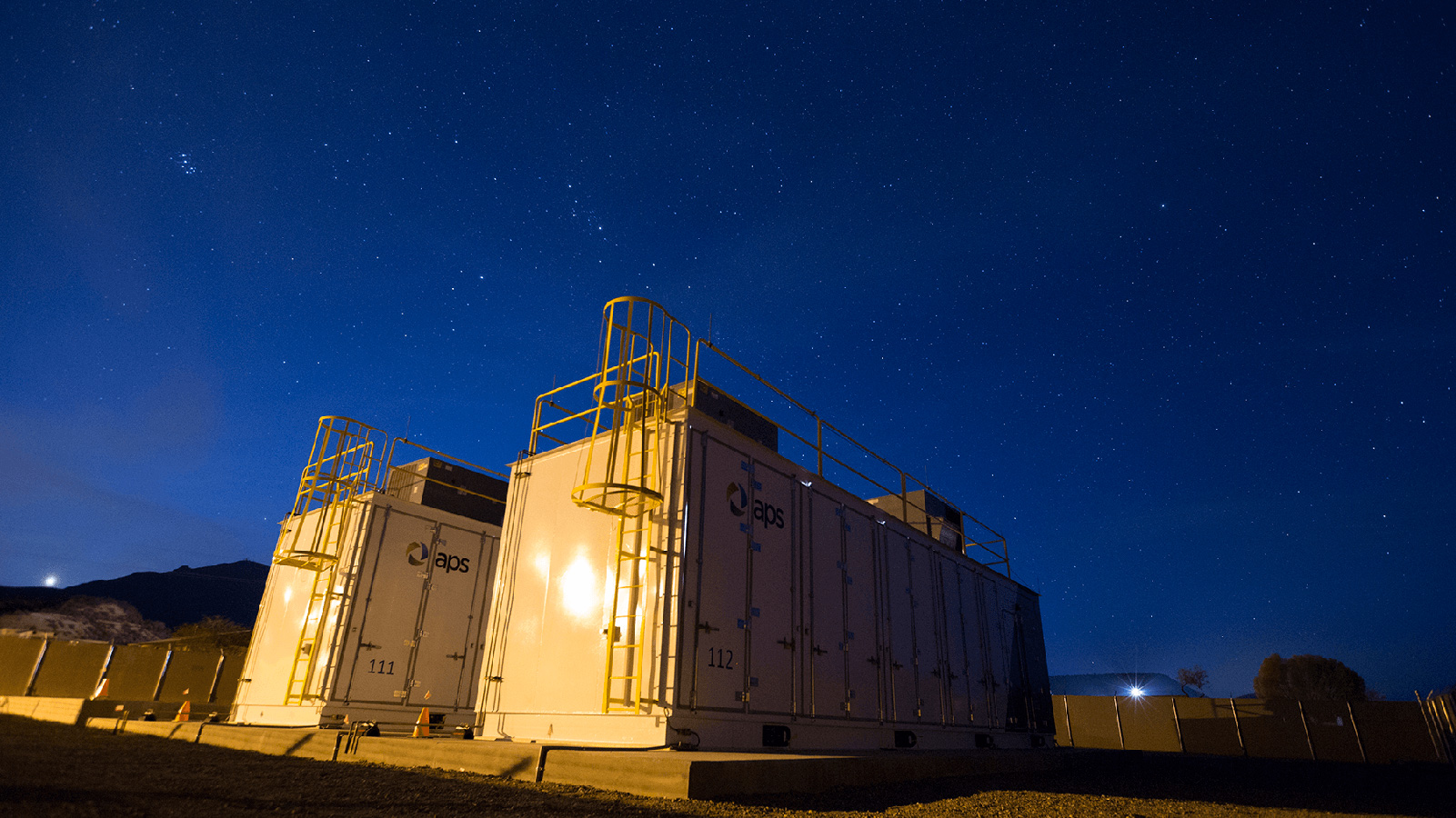 Punkin Center battery storage facility at night.