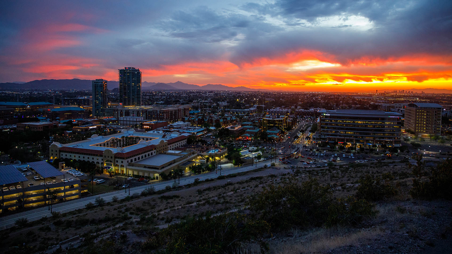 Phoenix skyline at sunset.