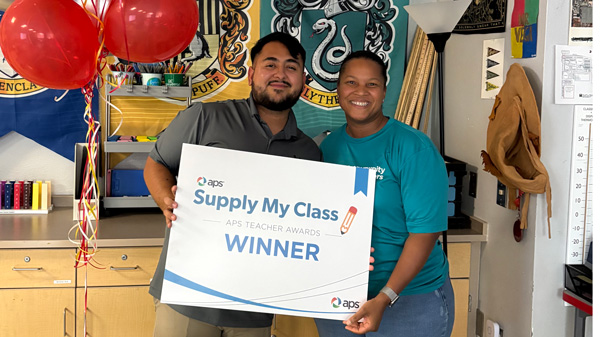 A Supply My Class winner in his classroom