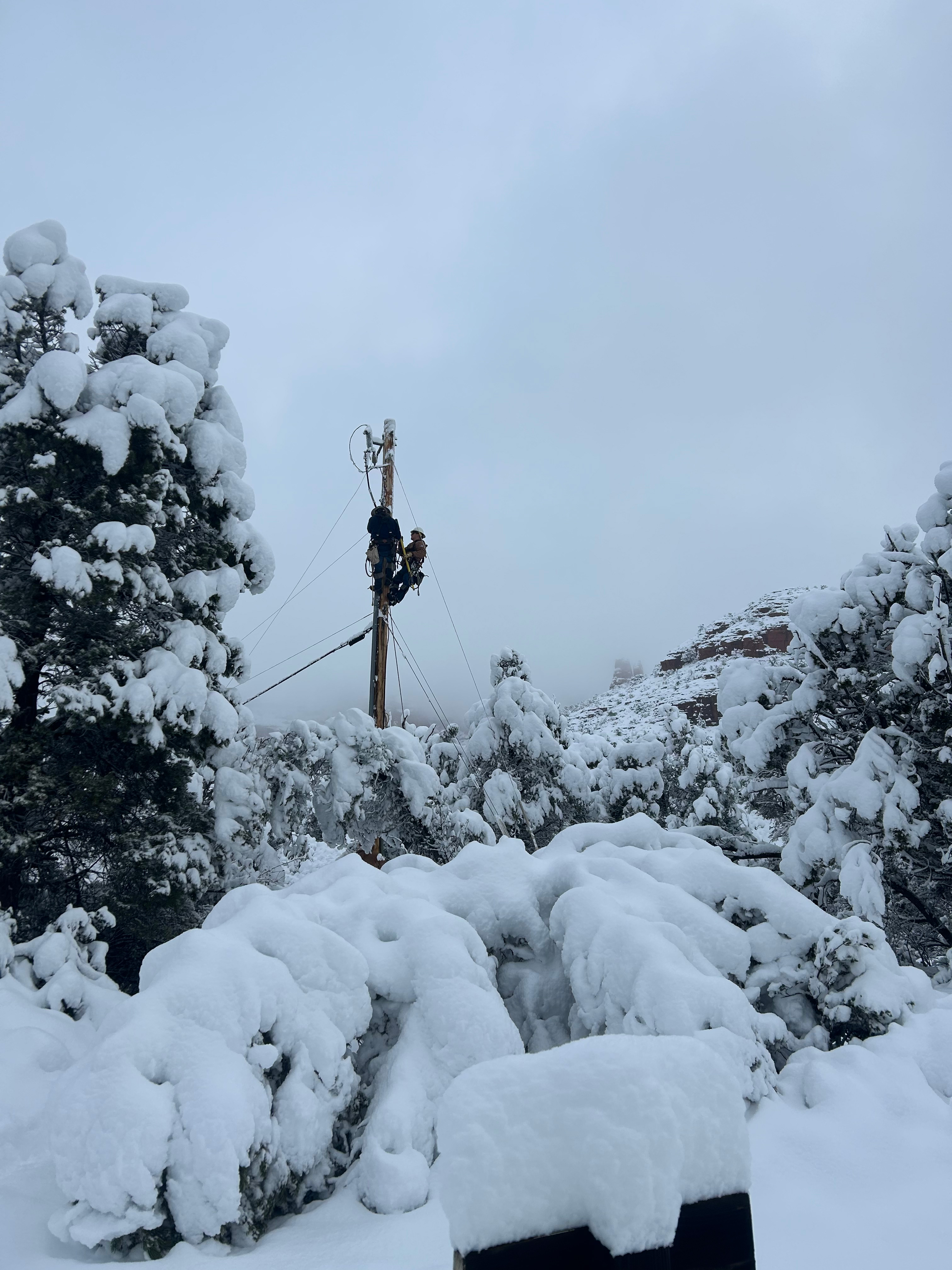 Lineman in deep snow