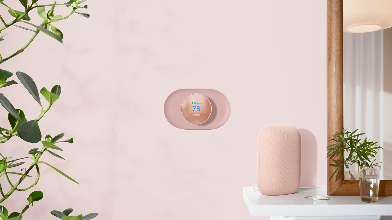 Nest thermostat on wall.