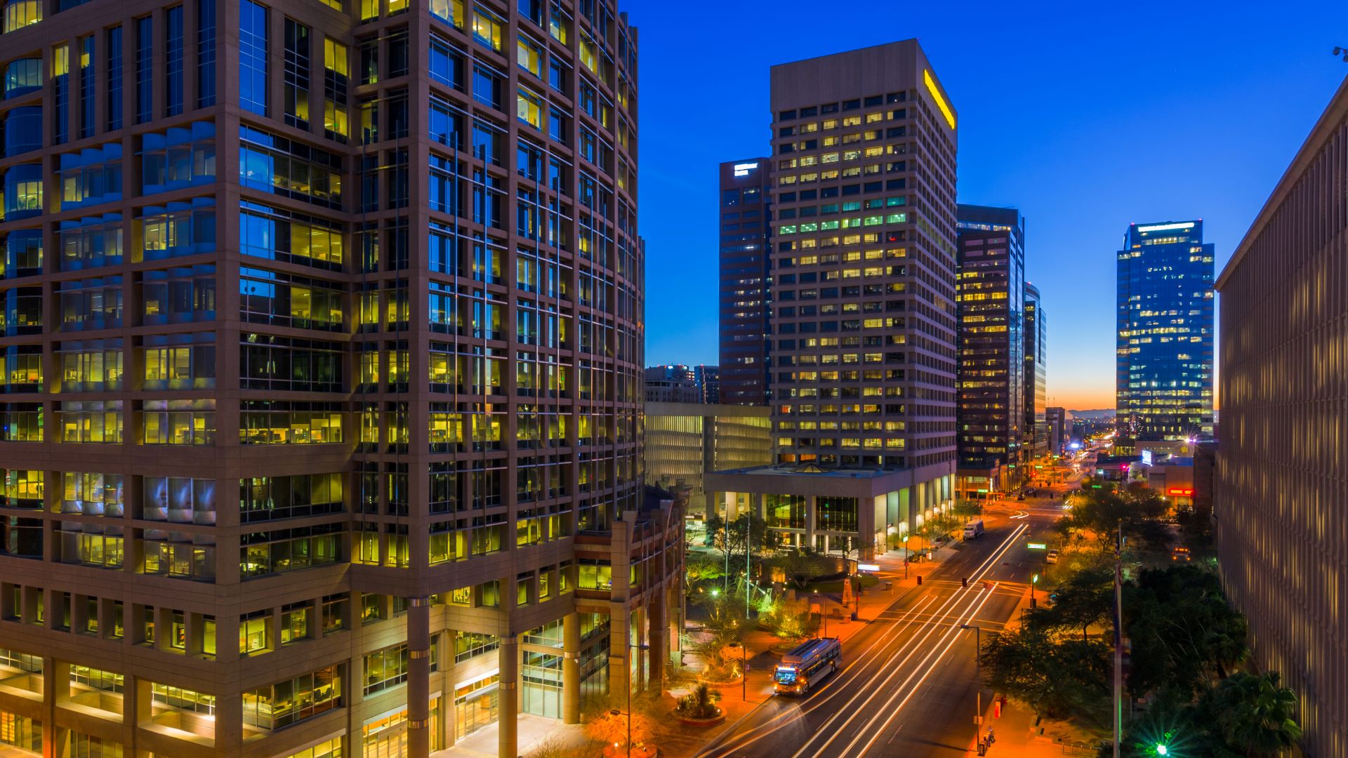 night view of Phoenix downtown street