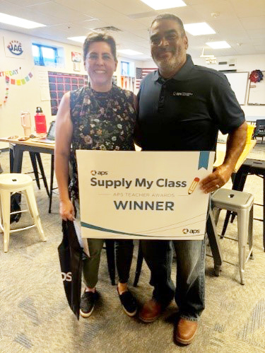 APS Manager of Environmental Operations Matthew Hodge surprised teachers at Coolidge High School and Heartland Ranch Elementary School.
