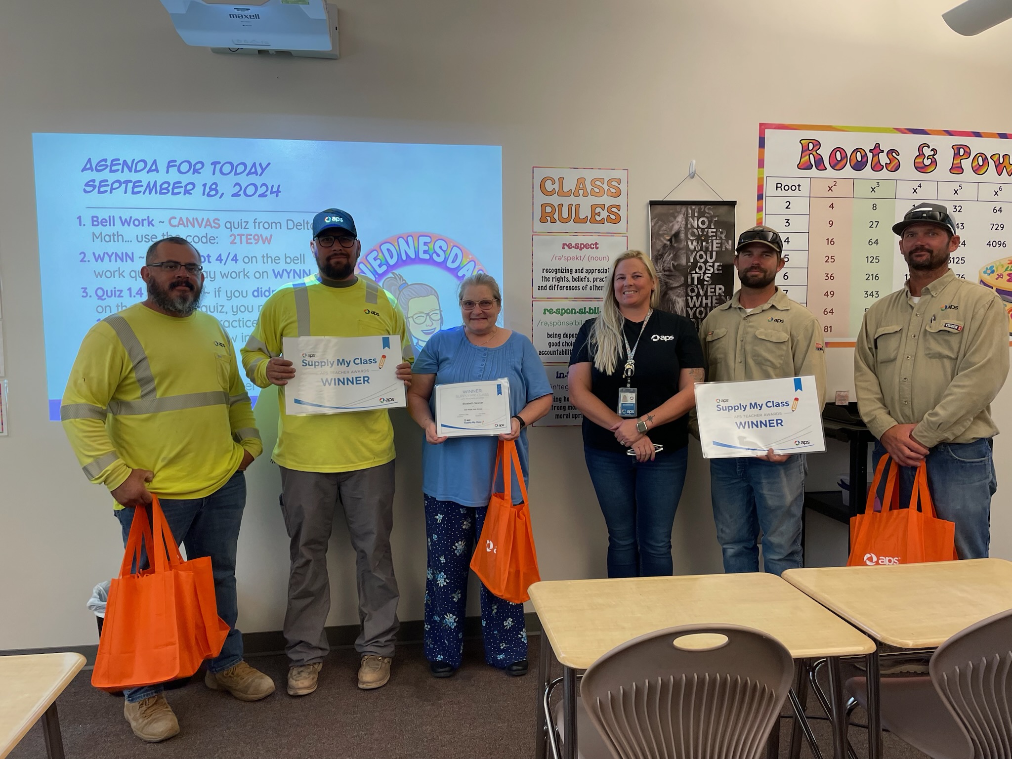  APS Materials and Services Coordinator Shannon Olson and an APS Yuma crew surprised teachers at Gila Ridge High School in Yuma.