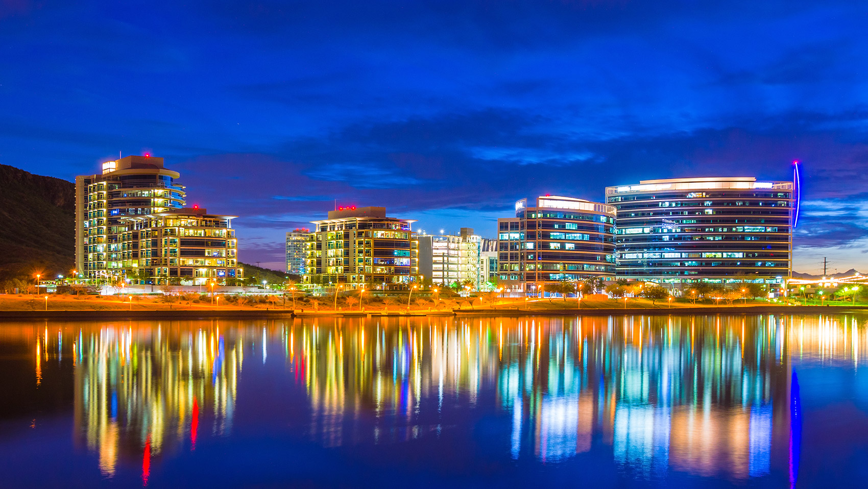 Tempe Town Lake at night.