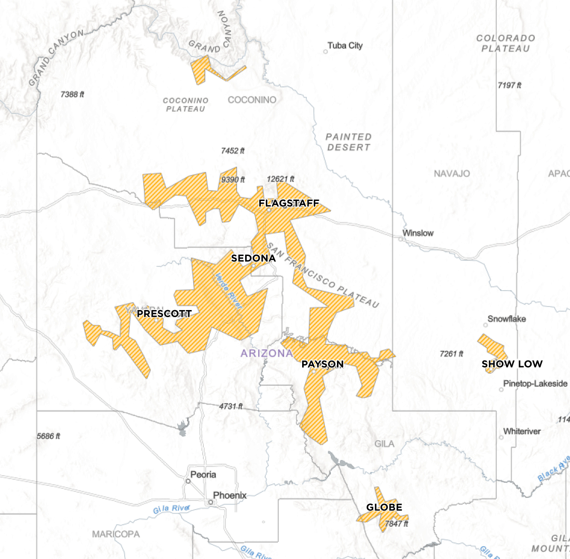 A representative map of the PSPS zones