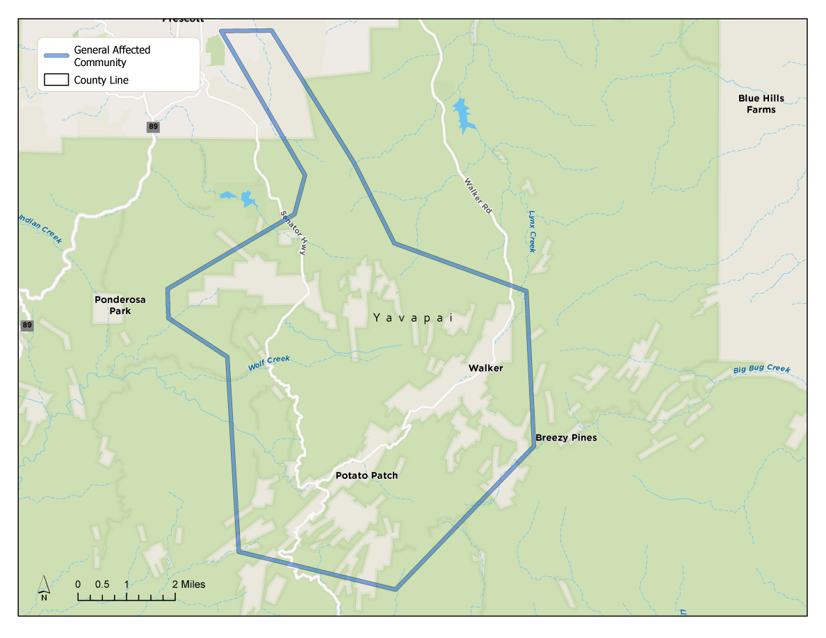 Area impacted by the Public Safety Power Shutoff event: Neighborhoods South of Overstreet Dr. East of Acker Park West of Badger Mountain Communities South of Schoolhouse Gulch Rd. East of Ponderosa Park West of Badger Mountain North of Poland Rd. Communities effected include, but are not limited to: Potato Patch, Walker, Groom Creek, and Wolf Creek