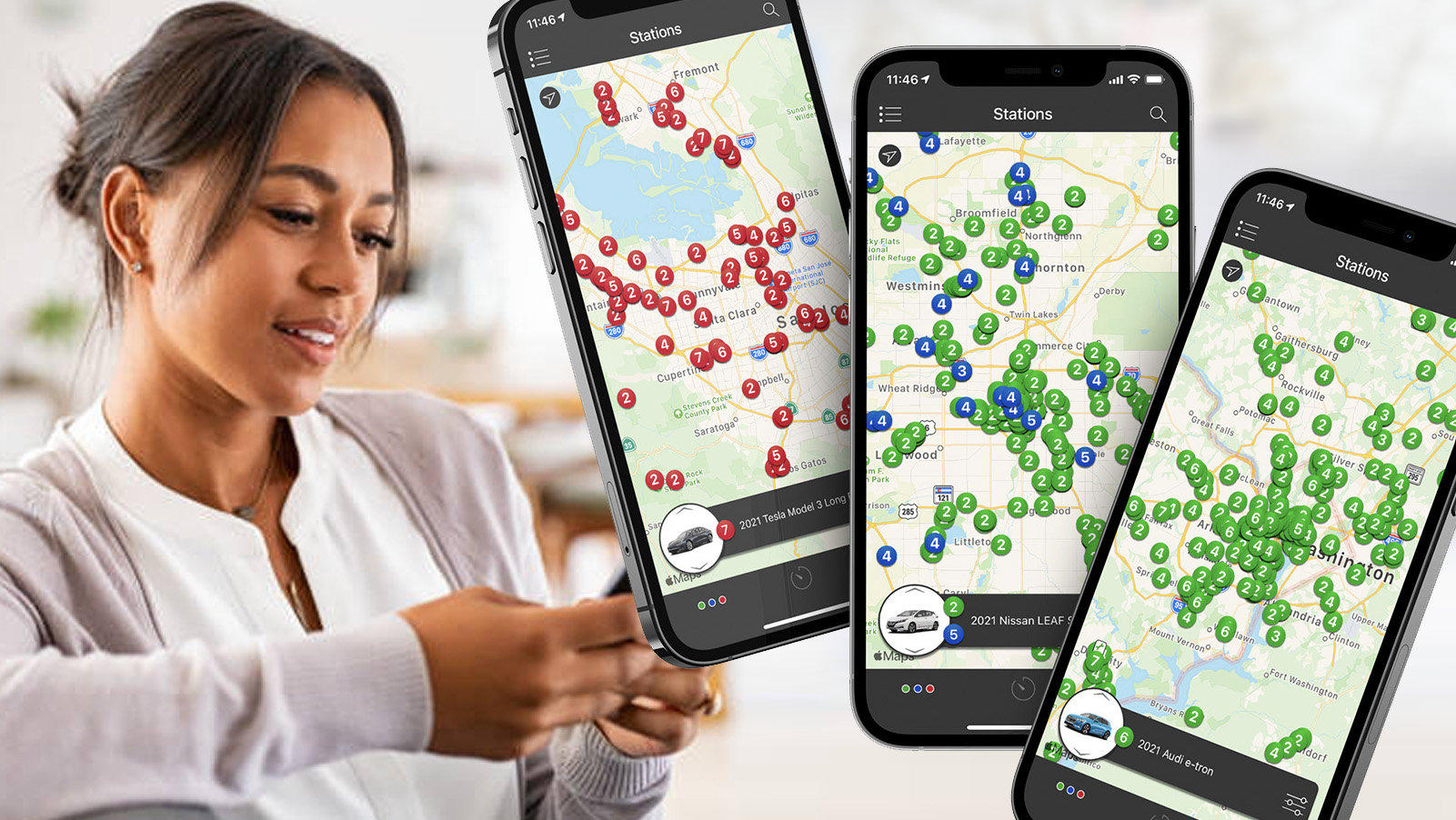 Smart phones with maps displayed