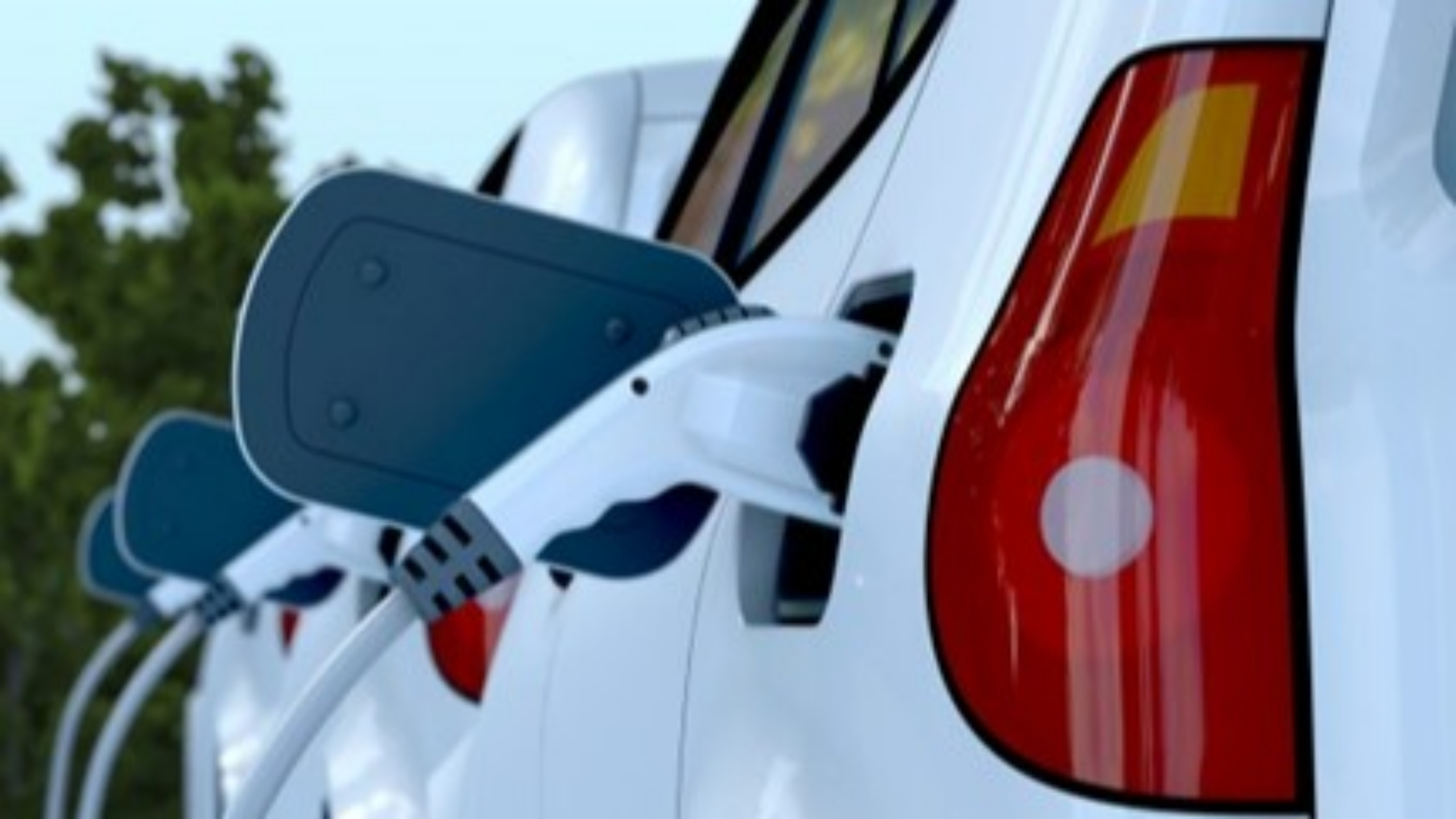 Close-up view of a EV port plugged in