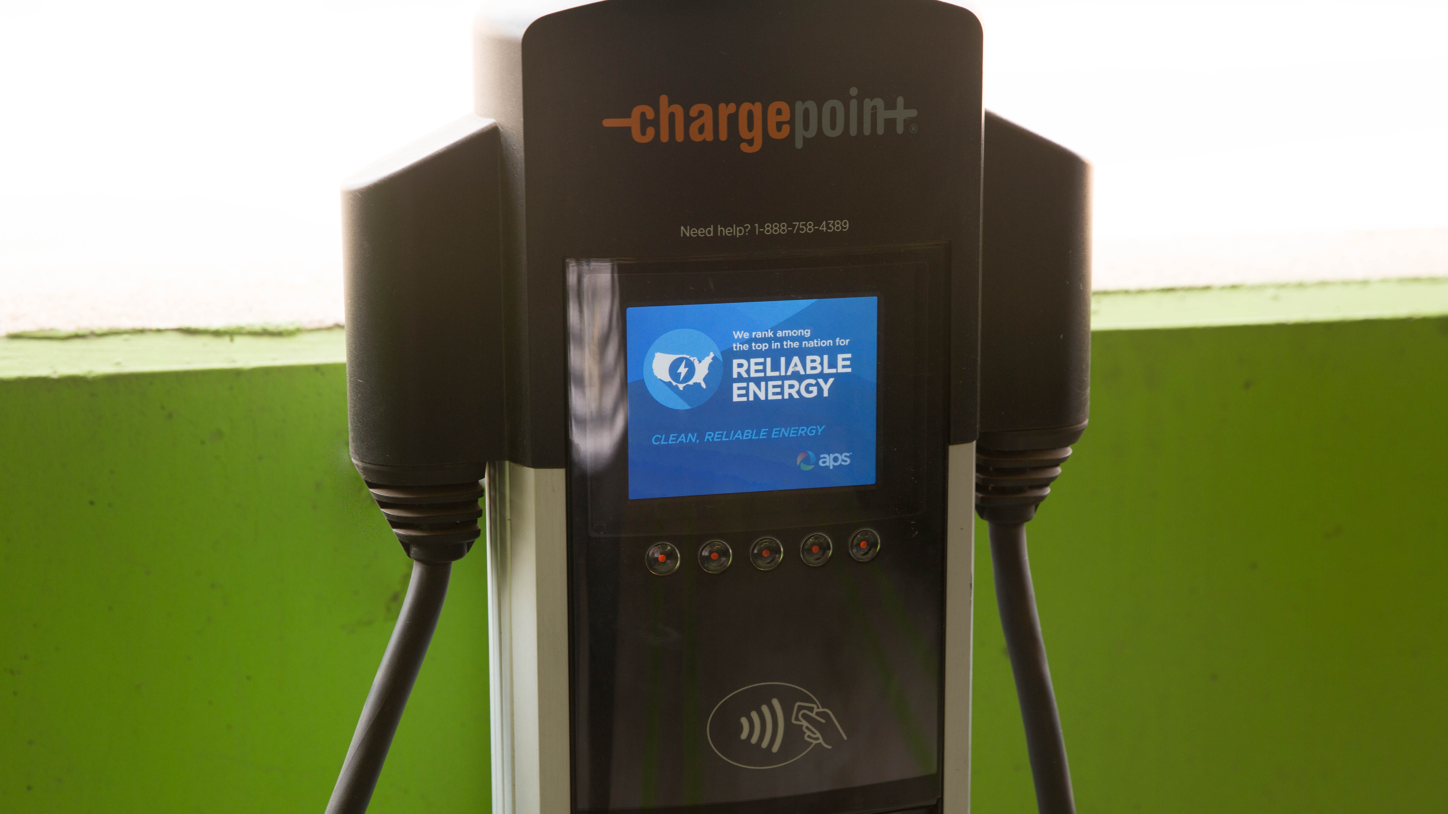 close-up view of an electric vehicle charger