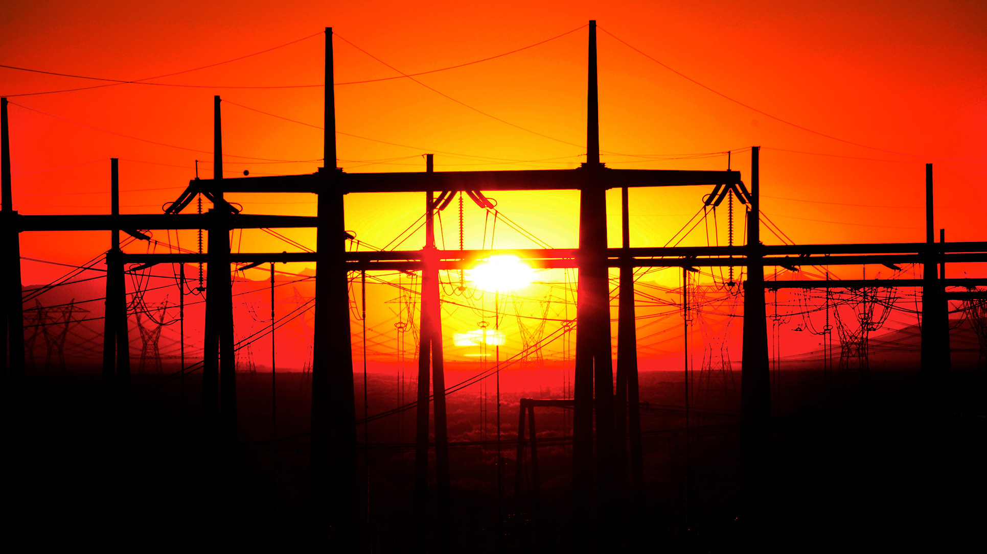 Switchyard at sunset.