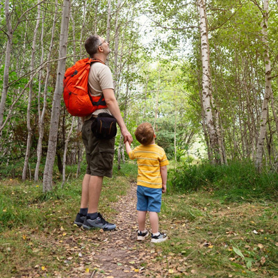 Father and son on hike