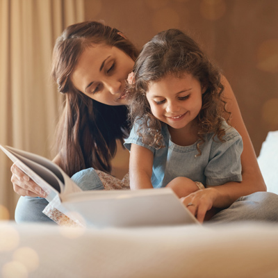 Mom and daughter reading