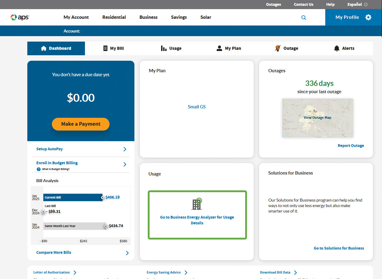 Business Energy Analyzer screen grab