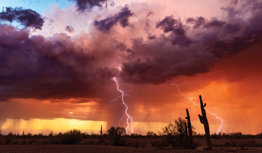 Lightning against a sunset