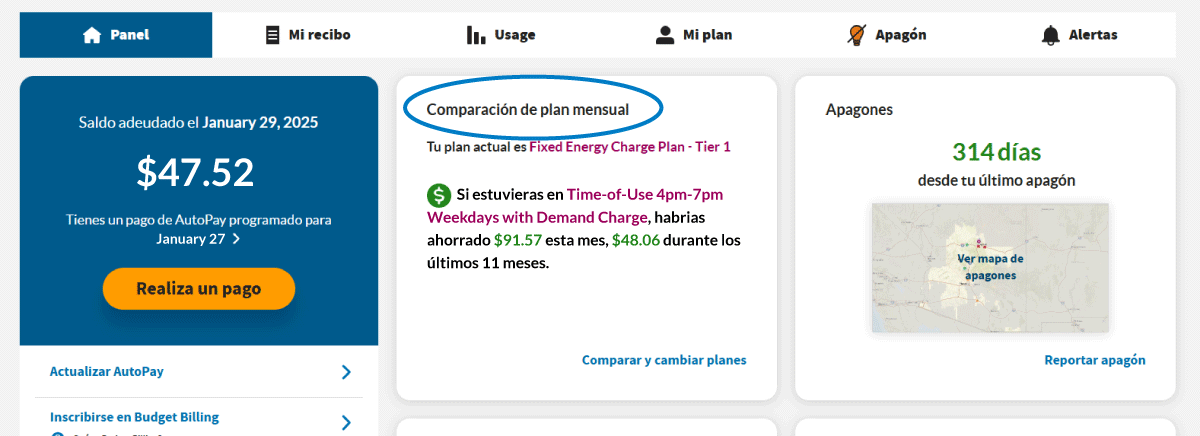 comparación de plan mensual